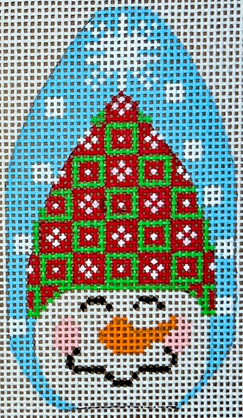 Snowman Ornament - Hat with Green Squares
