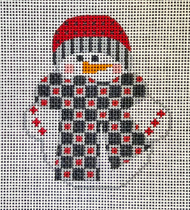 Snowman with Black, Red, and Grey Scarf