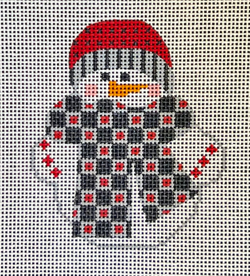 Snowman with Black, Red, and Grey Scarf