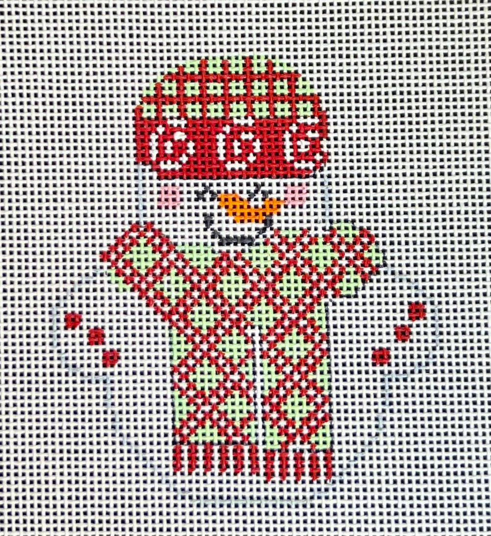Snowman with Green and Red Diamonds Scarf