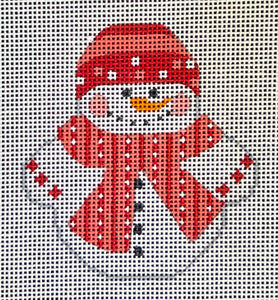 Snowman with Red and Pink Striped Scarf
