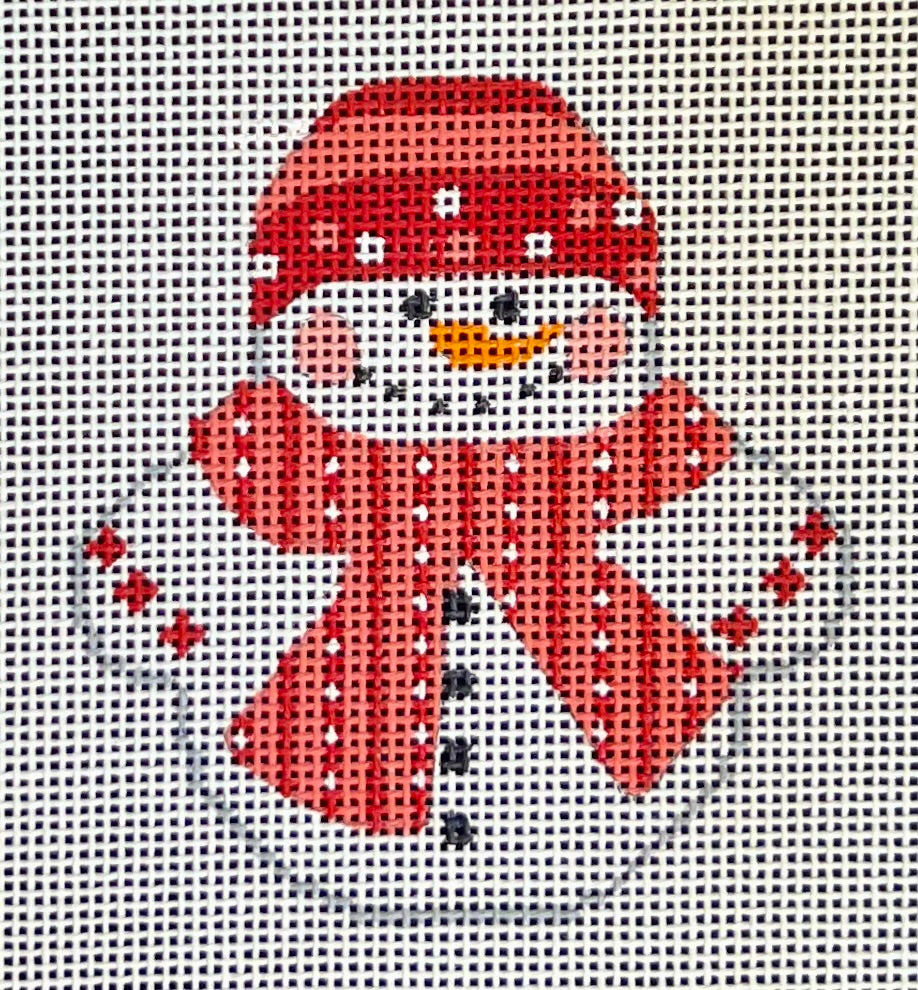 Snowman with Red and Pink Striped Scarf