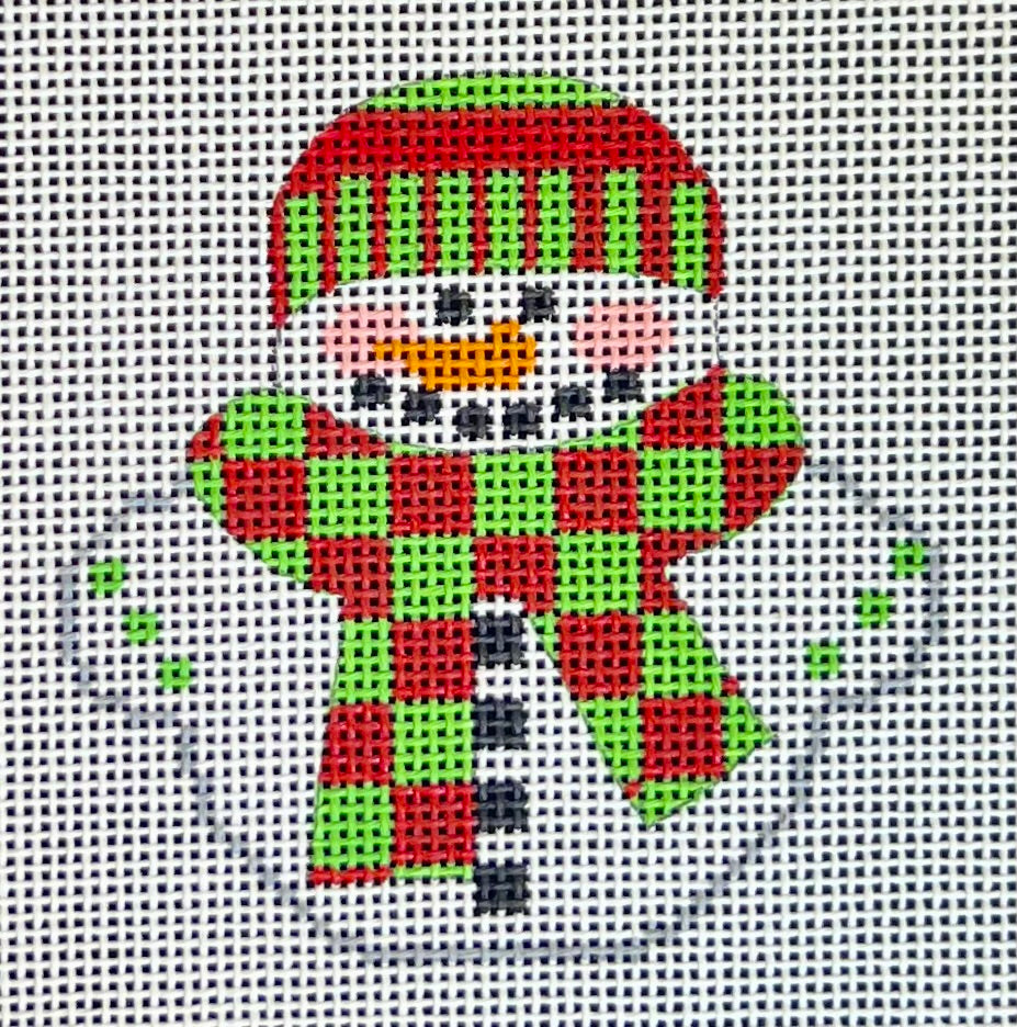Snowman with Red and Green Checked Scarf