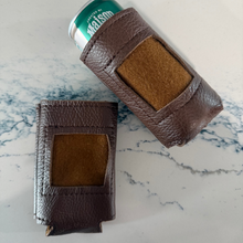 Load image into Gallery viewer, Brown Leather Self-Finishing Slim Can Cooler

