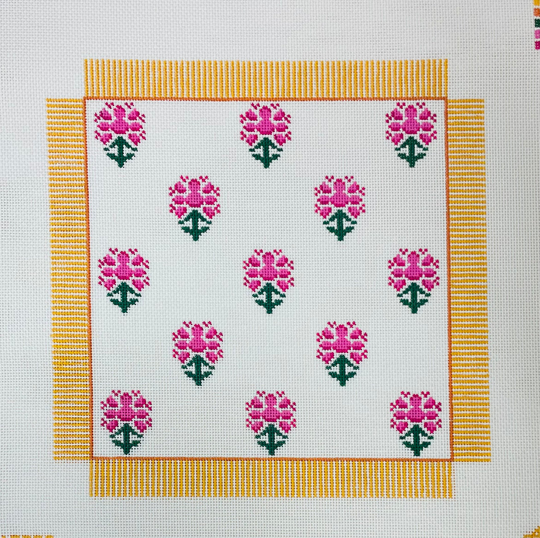 Pink Block Print with Yellow Stripe