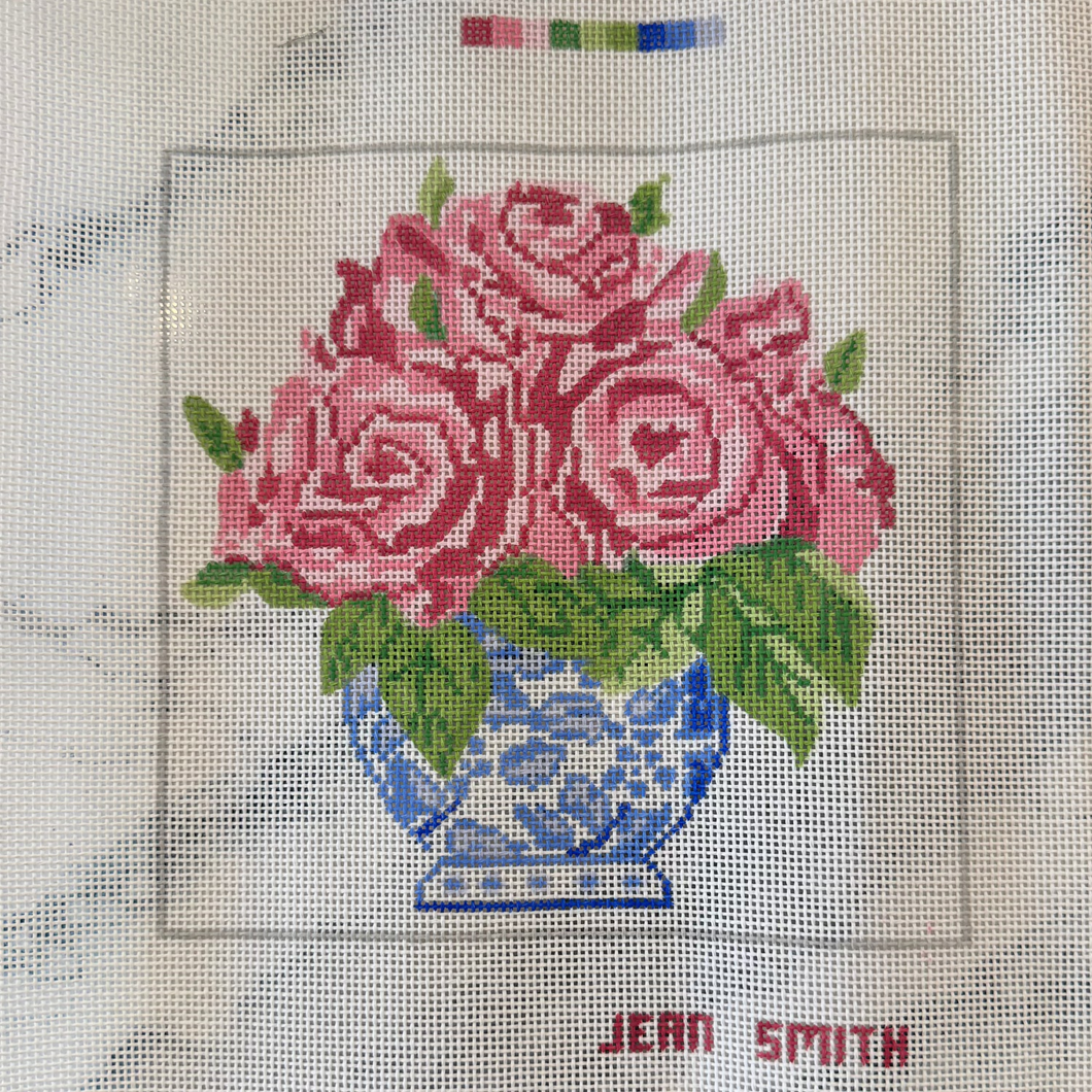 Blue Vase of Roses