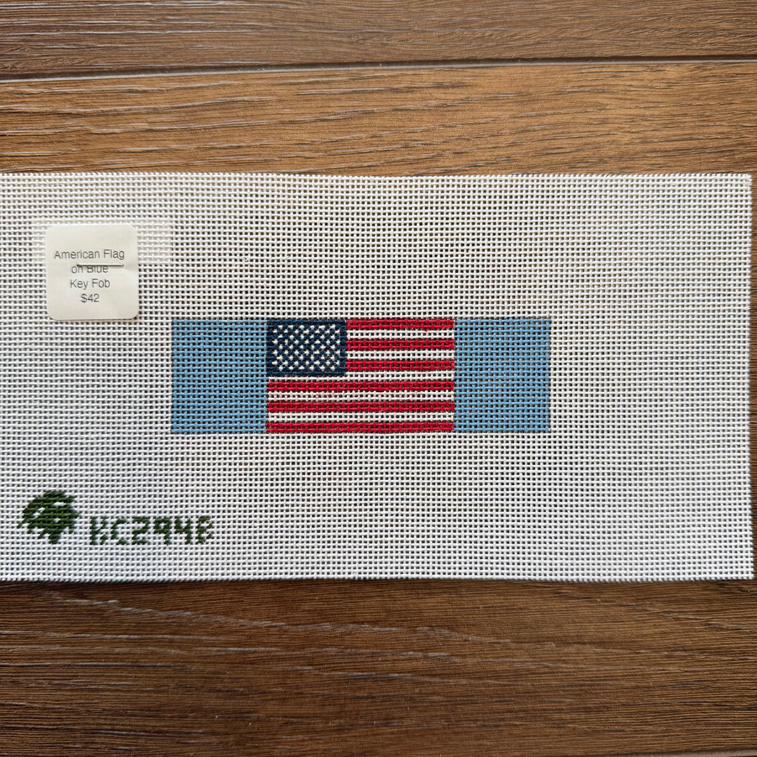 American Flag on Blue Flat Key Fob