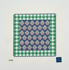 Blue Holiday Pillow w/Green Gingham