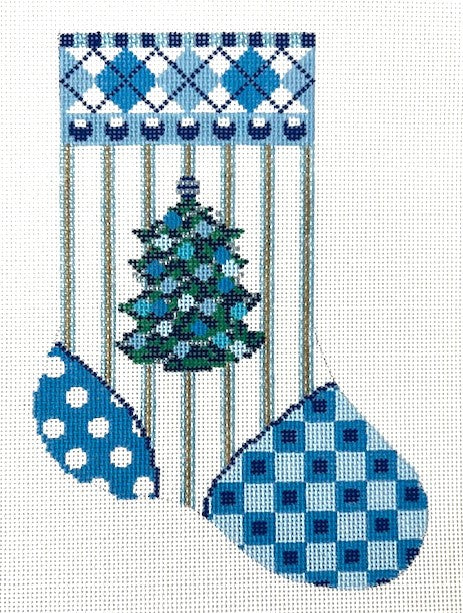 Tree on Blue Mini Stocking