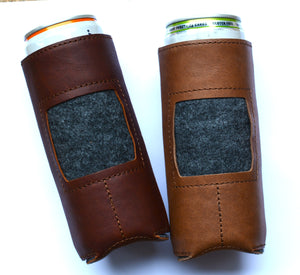 Leather  Self-Finishing Slim Can Cooler